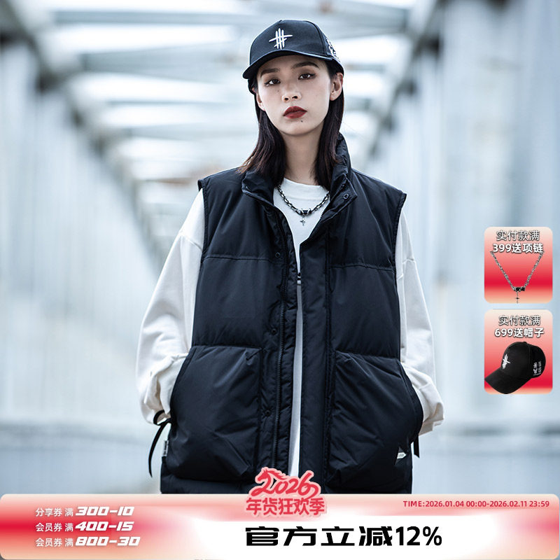 AOGZ国潮牌立领羽绒服马甲男女冬季新款外穿背心情侣坎肩工装外套