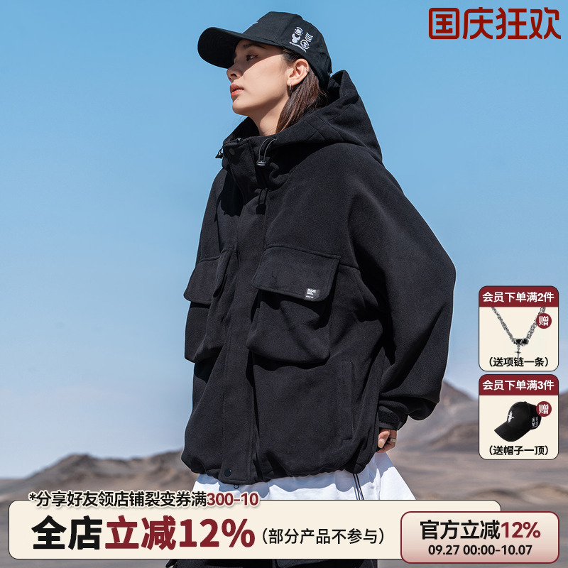 aogz秋冬季宽松连帽羊羔绒外套