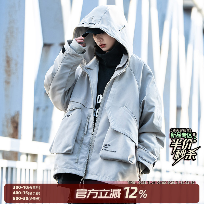 AOGZ连帽春季宽松工装夹克冲锋衣