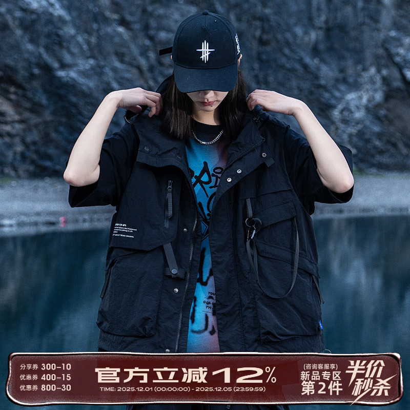美式连帽马甲机能风工装战术背心