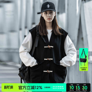 小彬国潮牌牛角扣V领针织马甲男女秋冬坎肩2025新款 背心马夹 工装