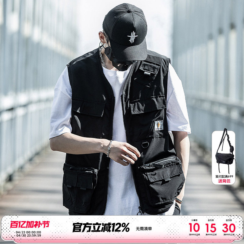 AOGZ夏季薄款工装马甲男新款摄影美式无袖坎肩多口袋机能风背心潮