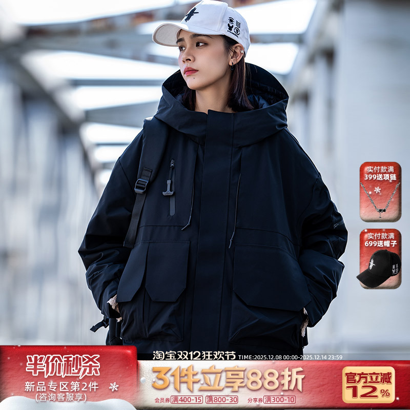 AOGZ国潮牌羽绒服男女冬季2025新款三防机能风冲锋衣情侣工装外套