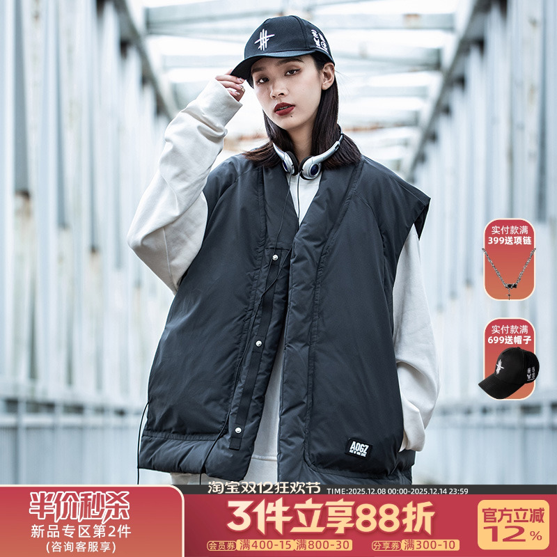 AOGZ潮牌道袍棉马甲男女生2025新款秋冬季日系复古坎肩马夹外套潮