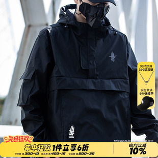 AOGZ国潮牌半拉链冲锋上衣男秋冬皮衣情侣套头夹克机能风工装 外套