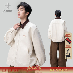 AOGZ美式复古撞色翻领巴恩风夹克男女生2026新款春季潮牌工装外套