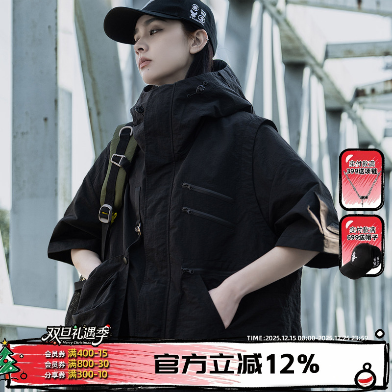 AOGZ连帽马甲男女春秋季新款可拆卸口袋户外战术背心机能工装外套