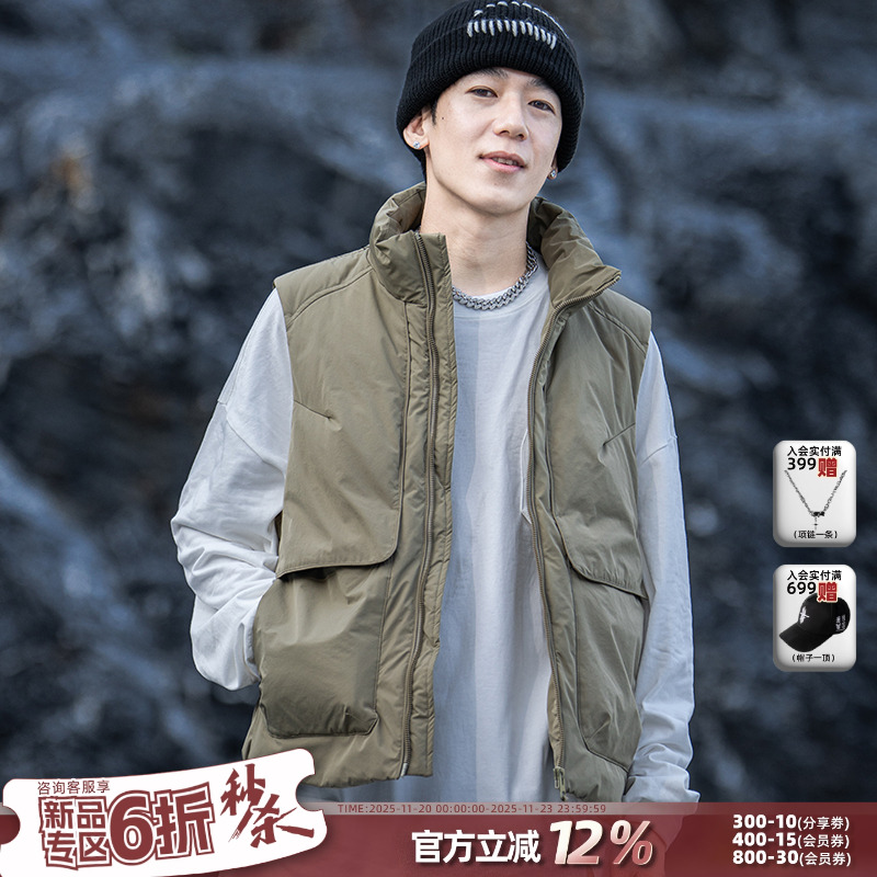 AOGZ工装羽绒马甲男女2025爆款秋冬宽松加厚保暖外穿背心坎肩外套