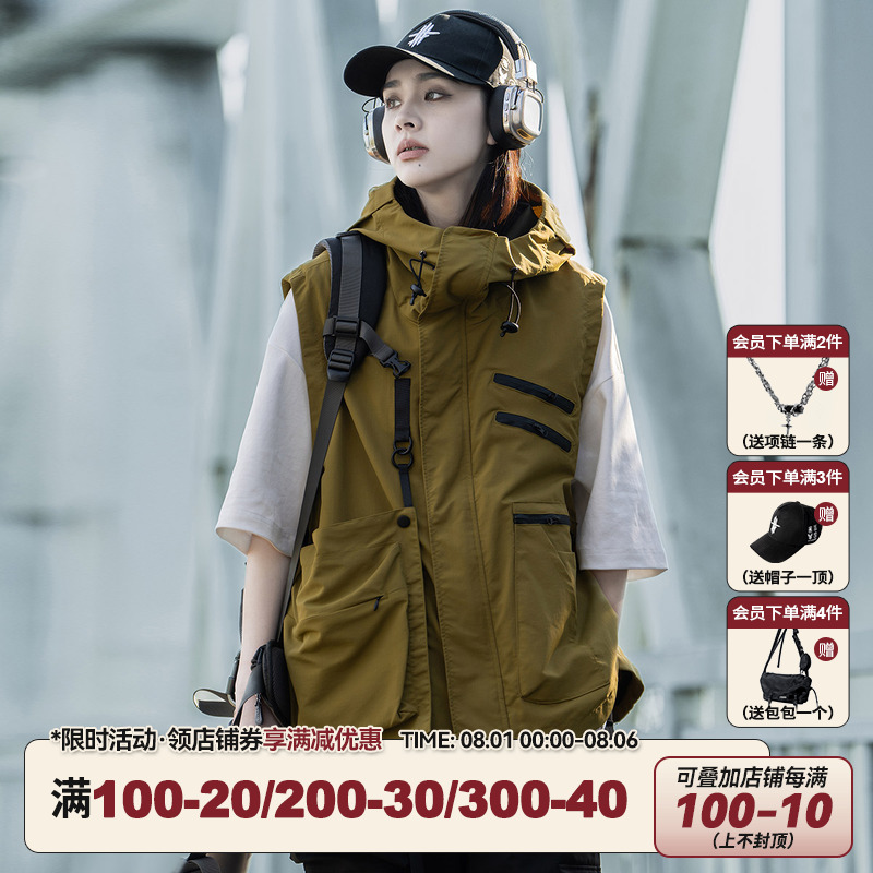 AOGZ可拆卸口袋工装机能马甲男女春秋季户外百搭无袖背心马夹坎肩