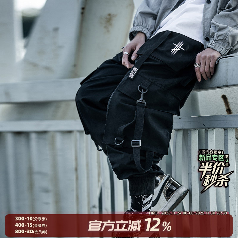 宽松嘻哈AOGZ国潮高街ins工装裤