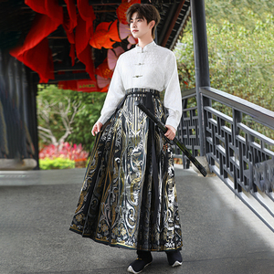 原创织金马面裙男汉服国风演出服女学生合唱情侣款校服新中式班服