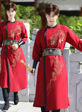 原创汉服男款锦衣卫古风唐制白色圆领袍侍卫服演出服中国风古装秋