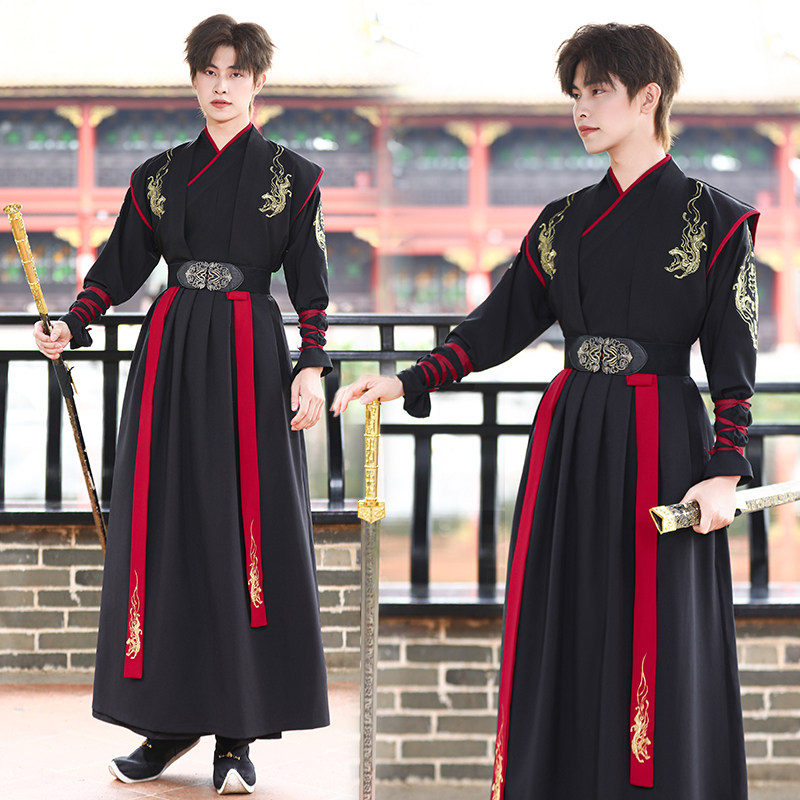 新款原创汉服男女绣花交领半臂武侠国风大码团服学生班服礼服套装