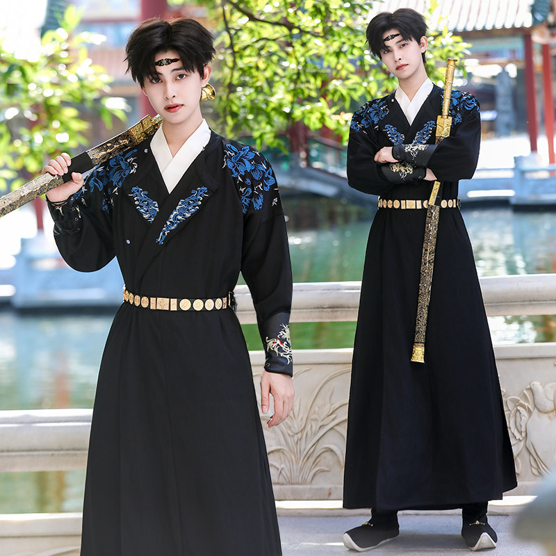 原创 明制汉服刺绣花两穿圆领袍子武侠风中性情侣装CP男大码外套