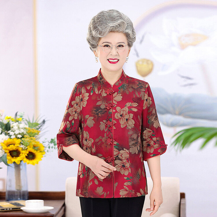女装新款上市女士精品蕾丝衫雪纺衫中国风盘扣2890七分袖常规单件
