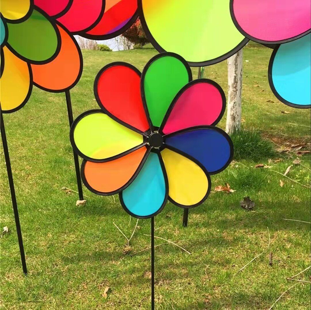 八彩风车彩虹布大风车幼儿园楼盘景区布景活动道具户外装饰小玩具