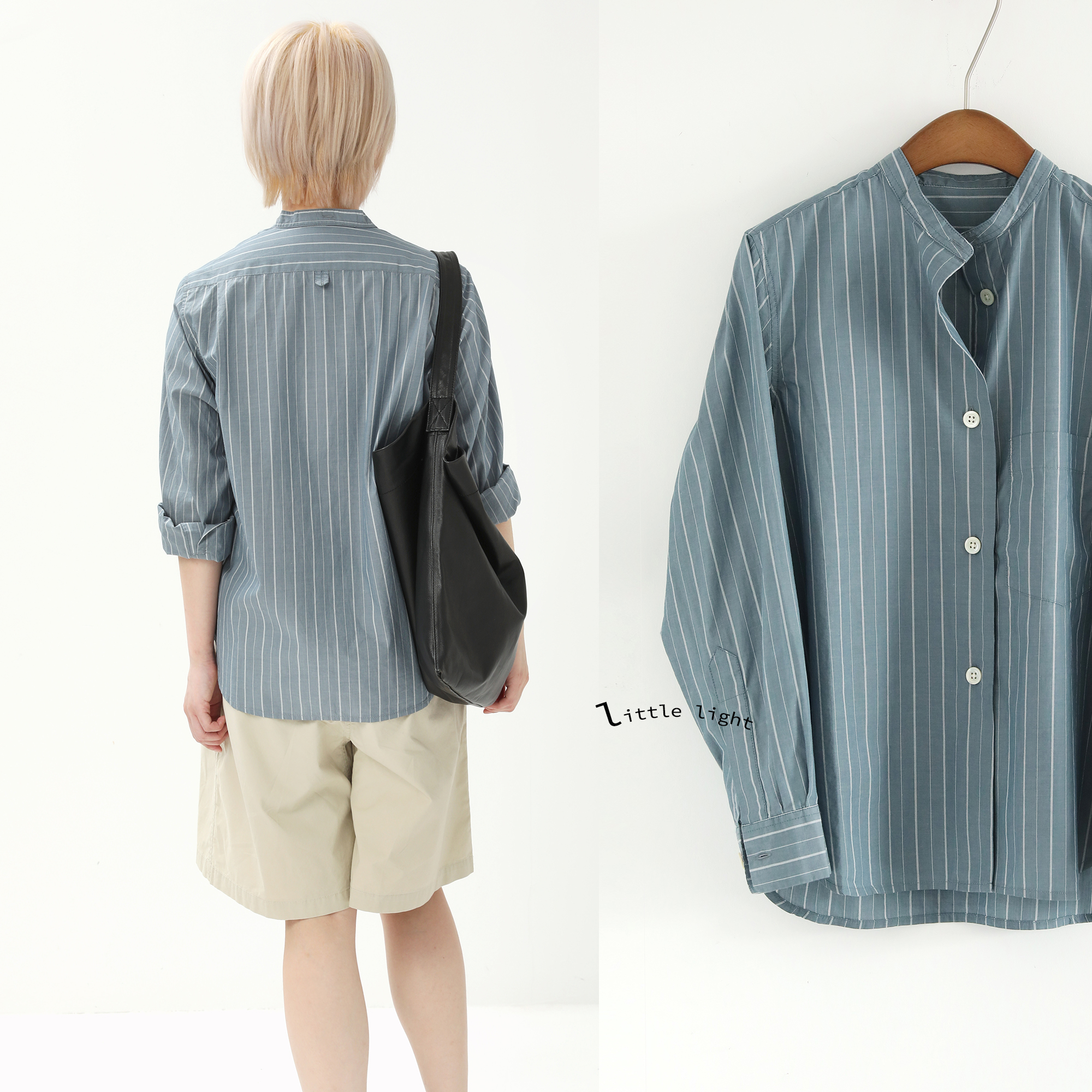 MHL小立领条纹简约衬衣