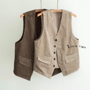 文艺感日系灯芯绒马甲女士流线型灯芯绒马甲背心