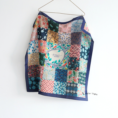 纯棉真丝印花图案丝巾复古系脖小方巾 多色可选