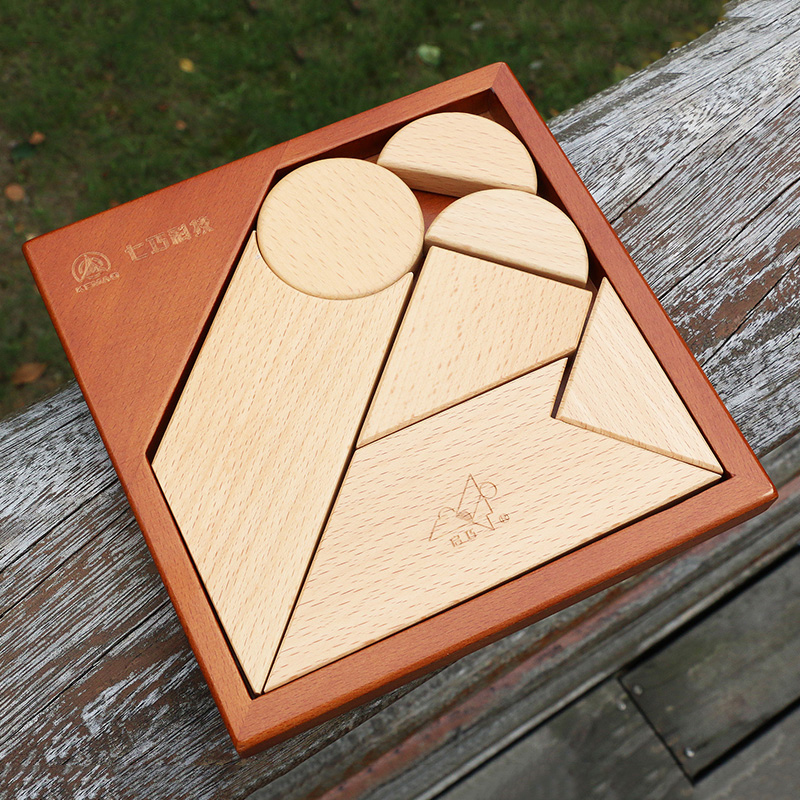 木质七巧板智力拼图儿童创意几何形状积木宝宝古典玩具益智拼板