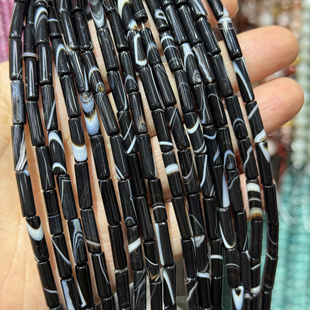 4*13mm天然黑缠丝玛瑙小圆管珠项链耳环隔珠古风发簪diy配珠