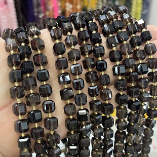 纯天然8mm茶晶方糖水晶散珠半成品DIY饰品配珠隔珠手链项链