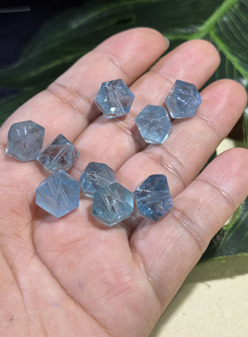 精选天然蓝托帕石约9mm唐八棱梦幻晶体蓝色深邃星空感手链项链DIY