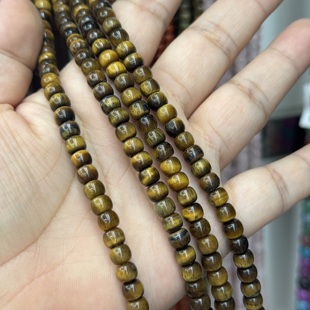 黄虎石天然散珠半成品Diy项链手链配珠38cm长 6mm老型墩墩款
