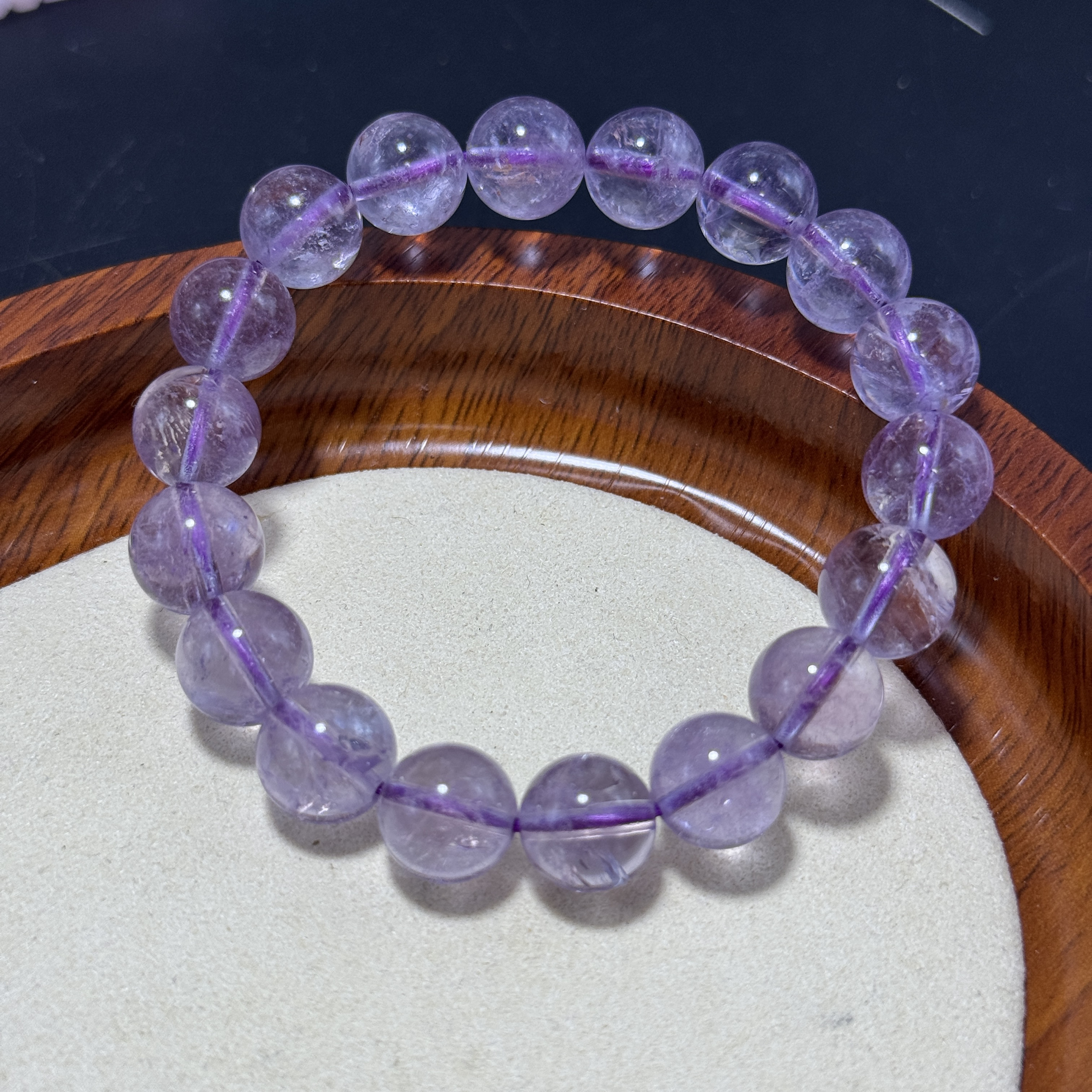 孤品福利价-11mm天然浅紫透水晶手串碎冰紫水晶圆珠手串女手链