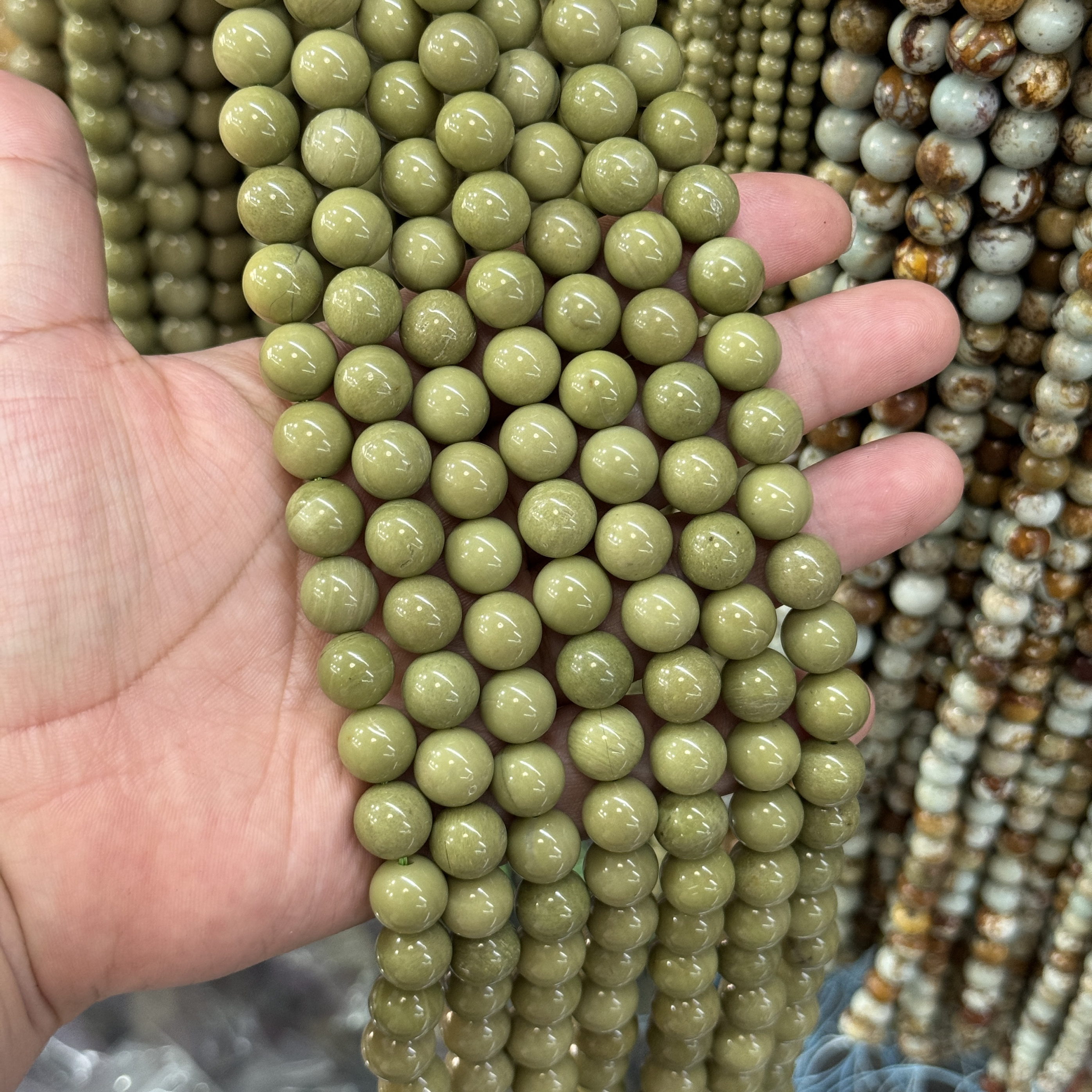 4-12mm天然阿拉善玛瑙牛油果散珠半成品手链项链DIY串珠一条38cm