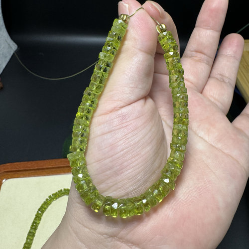 纯天然橄榄晶水晶不规则切面车轮珠约5.3*2mm半成品Diy手链配珠