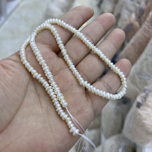新货高强光4mm算盘纯天然淡水珍珠35厘米长DIY手链饰品配件锁骨链
