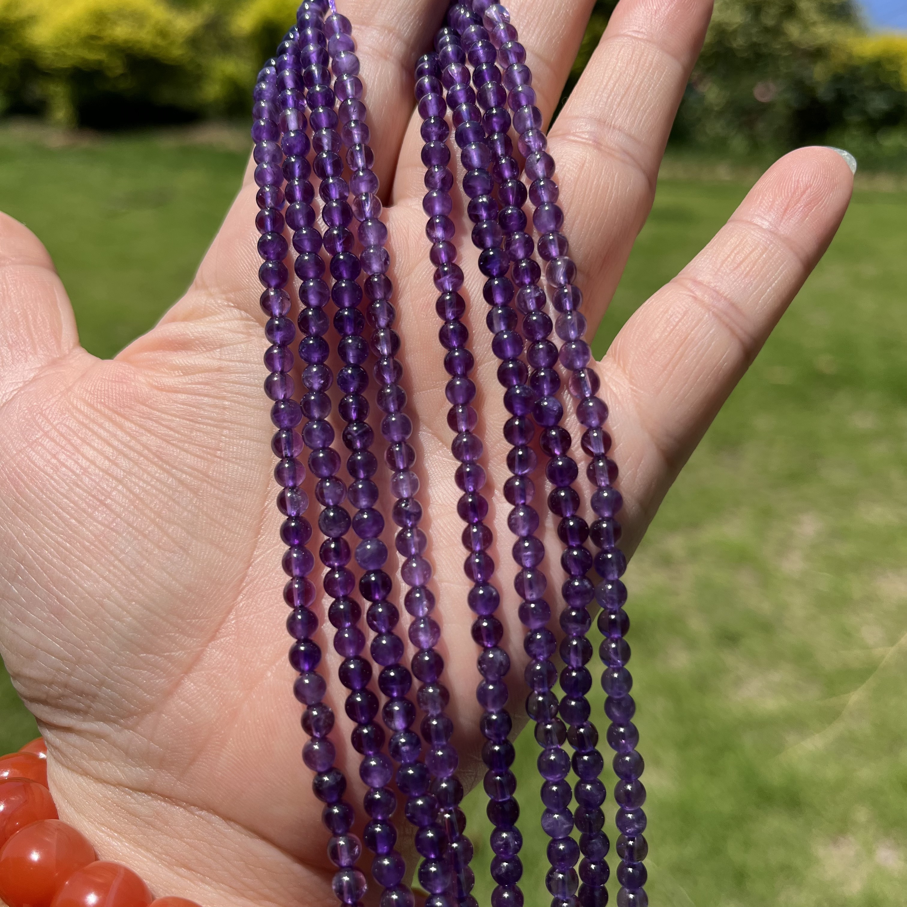 天然好品质4mm紫水晶圆珠半成品散珠38厘米长锁骨链手链配件饰品