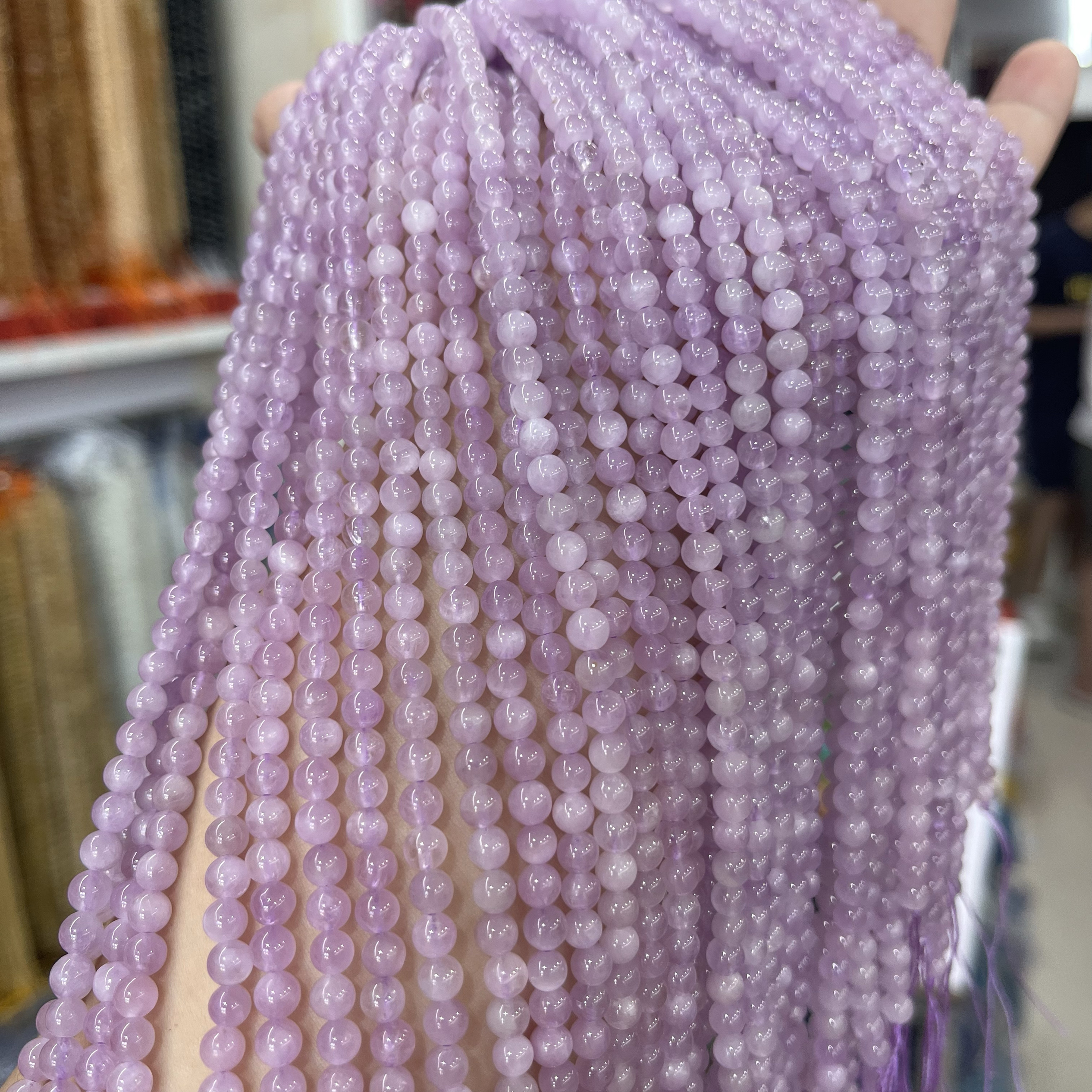 4.8mm纯天然高品质闪光猫眼紫锂辉圆珠散珠半成品DIY项链手链配珠