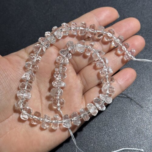 孤品-天然白水晶手工珠不规则切面约10*4mm半成品31cm
