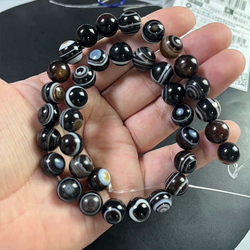 10mm缠丝眼睛黑玛瑙一条38厘米长散珠半成品DIY项链手链手工串珠