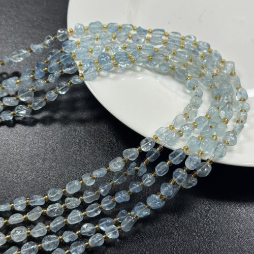 约6mm不规则随行糖豆海蓝宝渐变色散珠半成品DIY项链手链配珠饰品