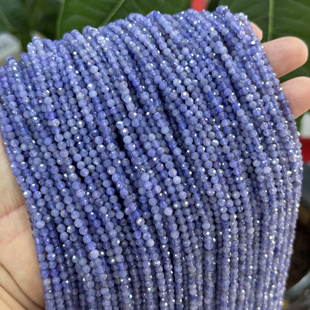 3mm天然刻面坦桑石足球切面圆珠散珠半成品一条38厘米长Diy手工串