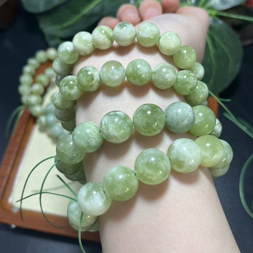 天然石袖玉青提奶盖绿色珠子手串手链花女手链