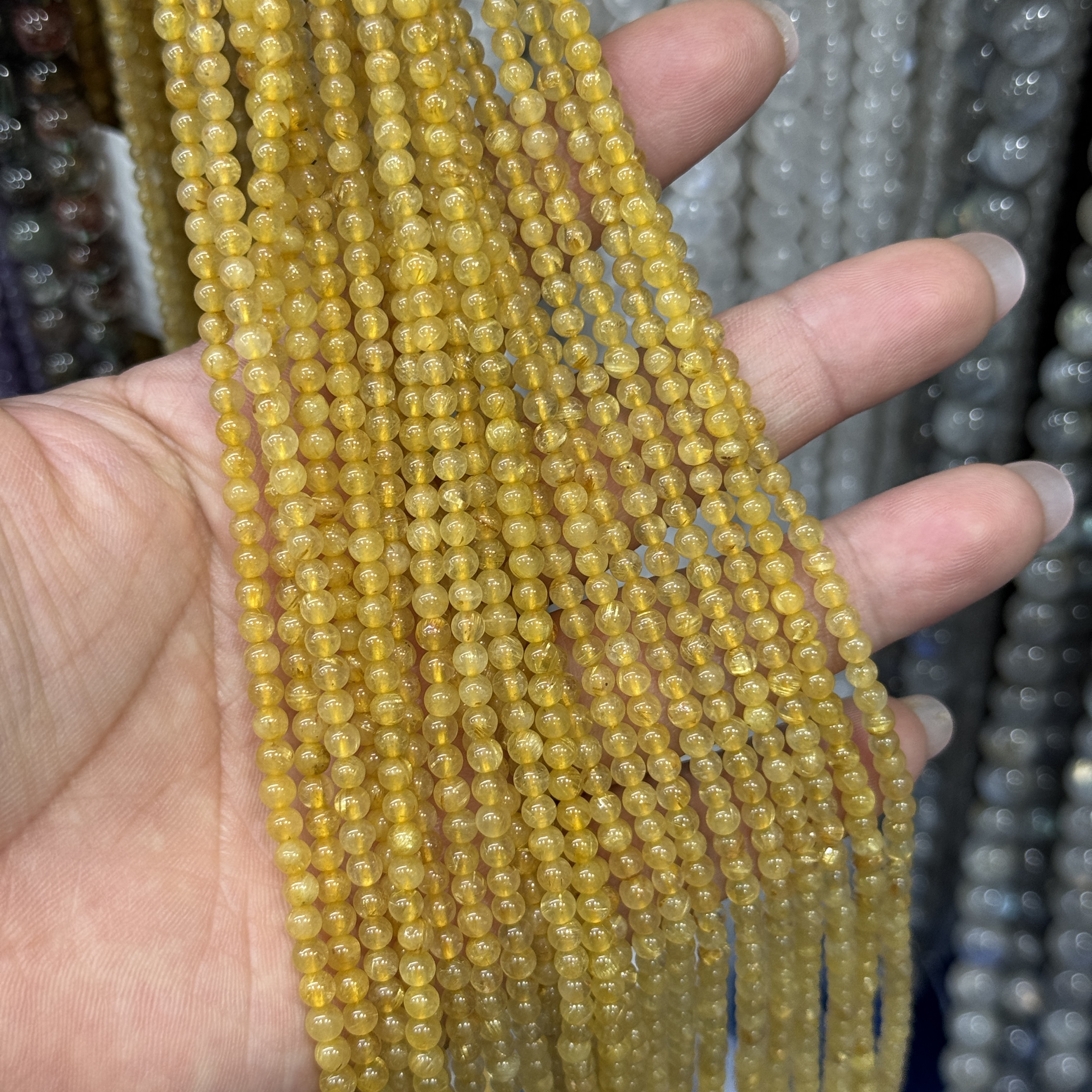 纯天然3.7mm金发晶圆珠散珠半成品diy项链手链配珠金很多哦~