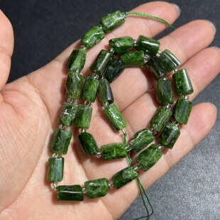 7*10mm天然绿透辉石随形不规则老矿管珠半成品DIY项链手链配珠