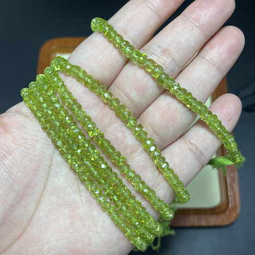 纯天然青苹果绿橄榄晶不规则切面算盘珠半成品DIY项链手链配珠