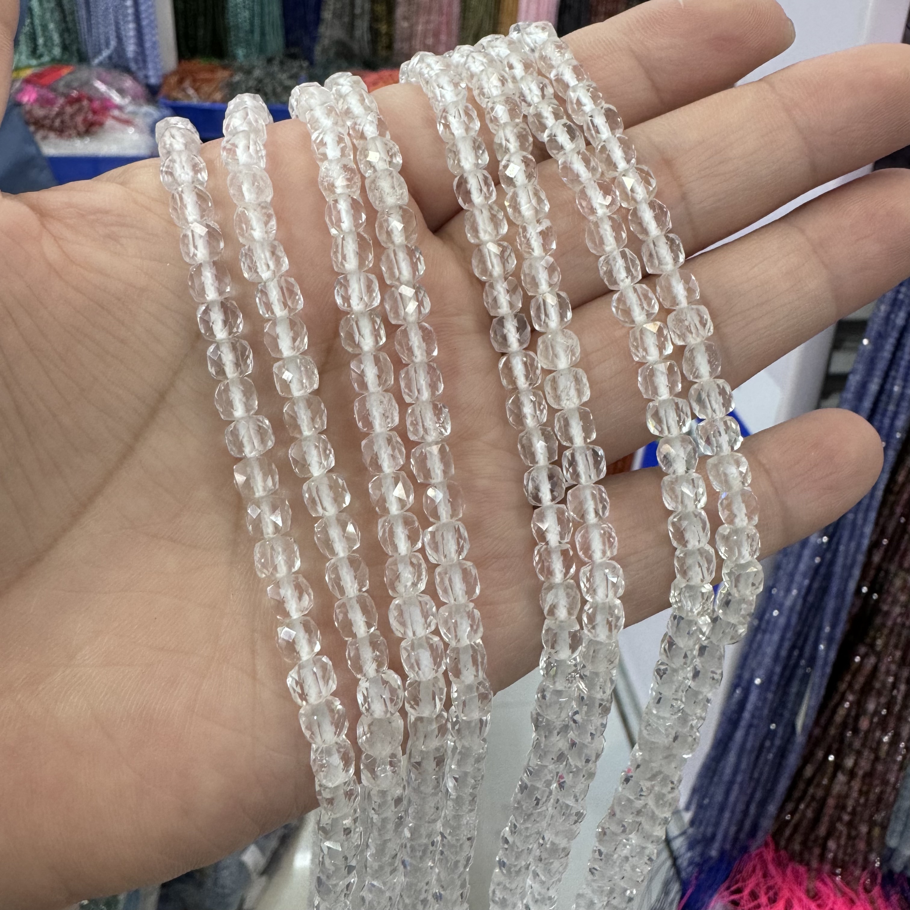 天然4mm白水晶方糖散珠半成品DIY项链手链配珠手工串珠饰品配珠