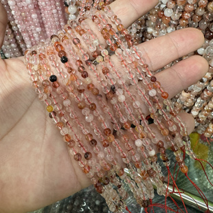4mm天然冰透拉丝红椒花水晶圆珠幽灵天然石手链手串半成品串珠Diy