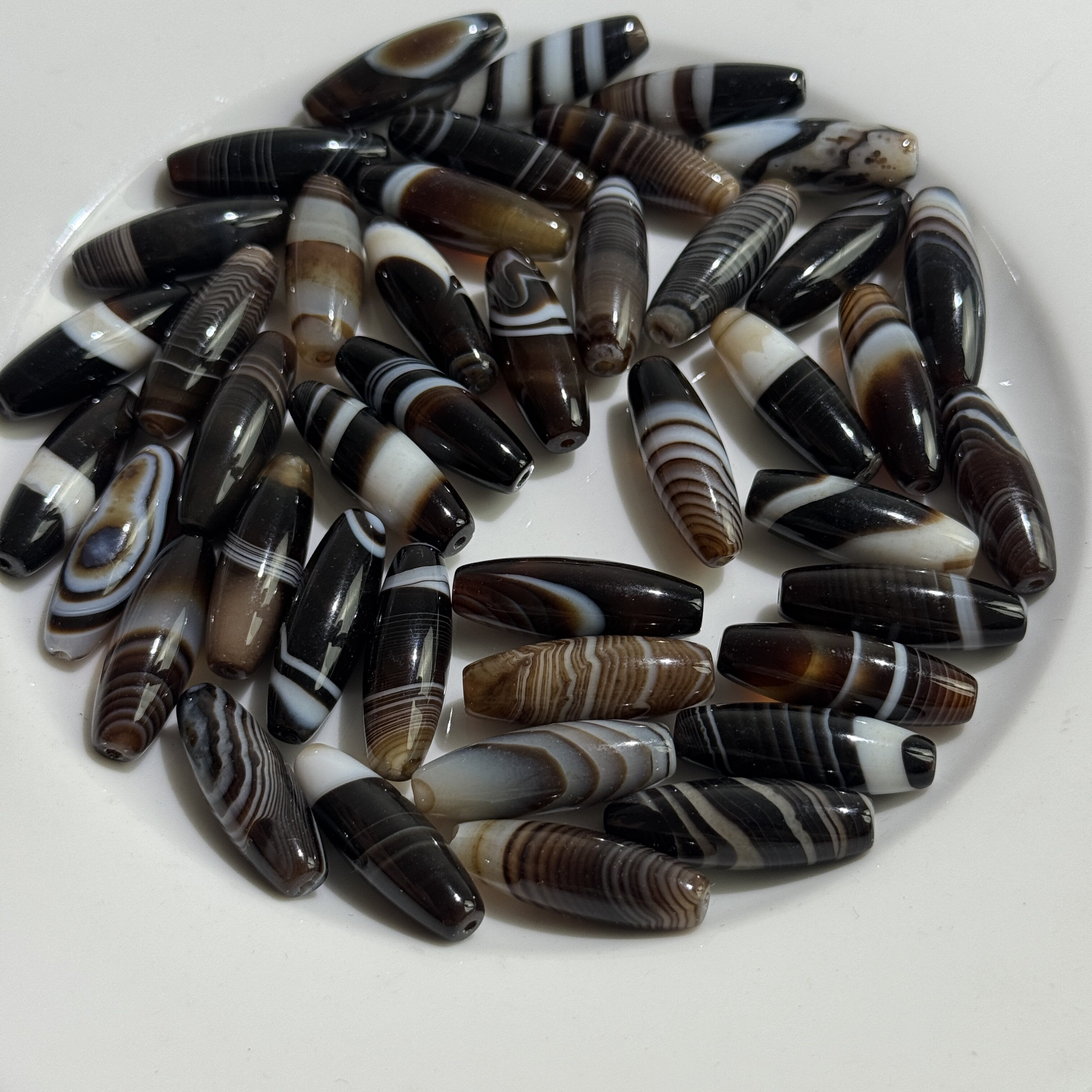 3颗/约10*30mm天然缠丝黑玛瑙天珠款散珠半成品Diy项链手链配珠