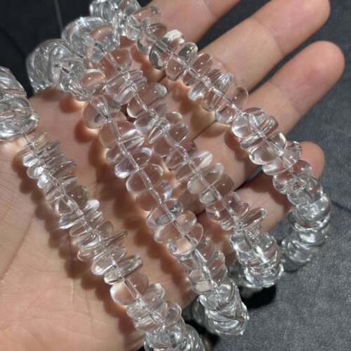 约12*4mm高天然净体白水晶不规则中孔净体20cm长Diy项链手链配珠