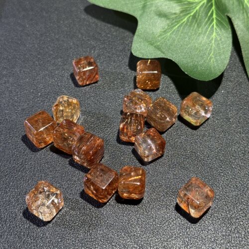精挑美货-11mm天然黑金超水晶方糖散珠DIY项链手链配珠通透发丝多