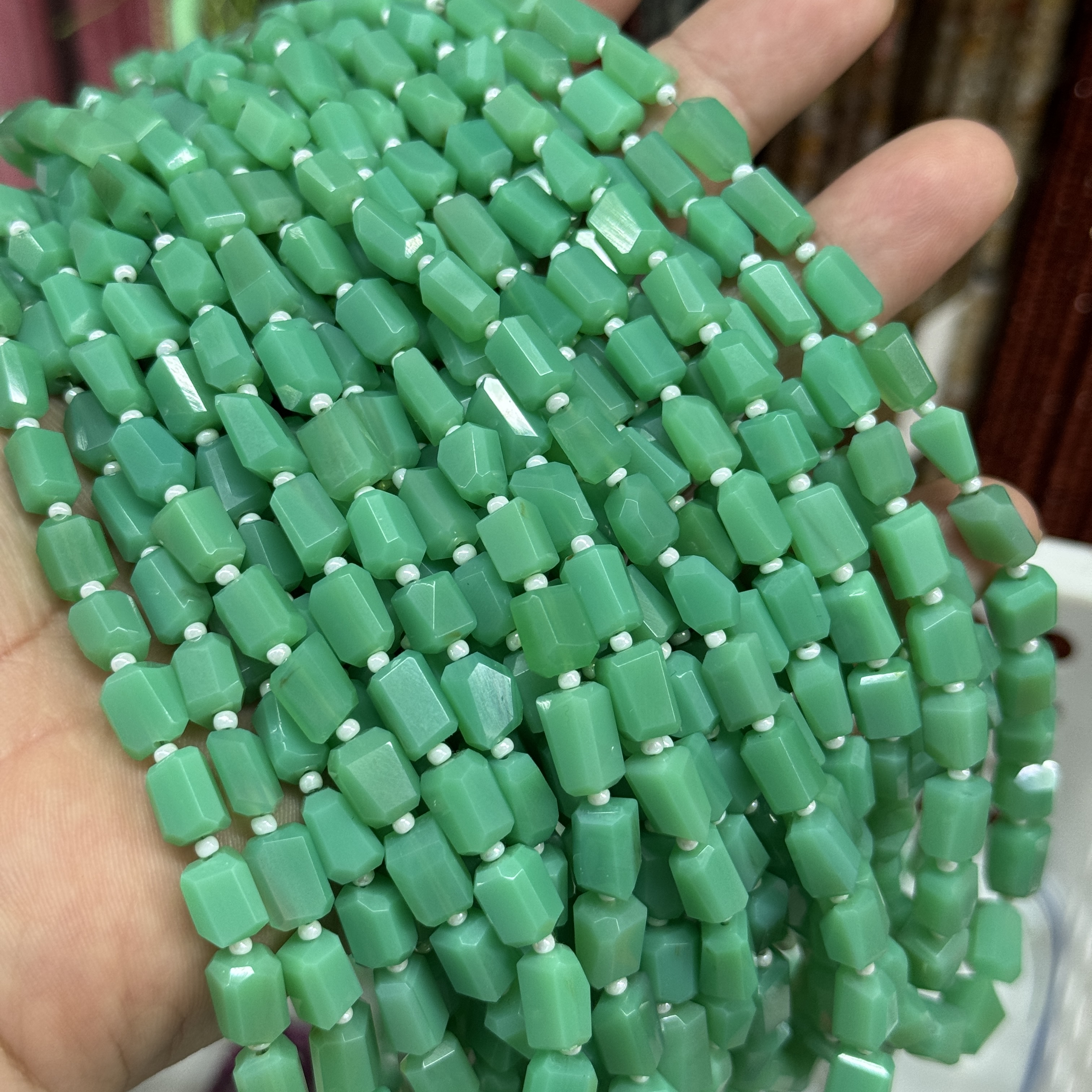 新好货-约6mm天然原石澳洲玉硬切面散珠半成品39cm串珠项链手链配