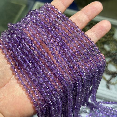 非常漂亮的冰透浅紫纯天然4mm紫水晶圆珠bling bling半成品散珠