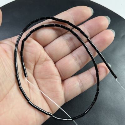 黑玛瑙圆管珠2*4mm散珠配珠38厘米长锁骨链隔珠diy手工串珠